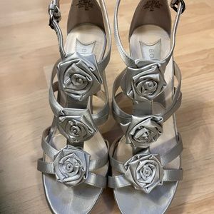Boutique9 Silver Satin Heels